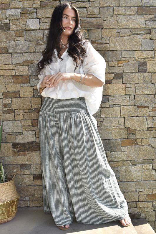 Marina Chalk Stripe Palazzo Pant Khaki